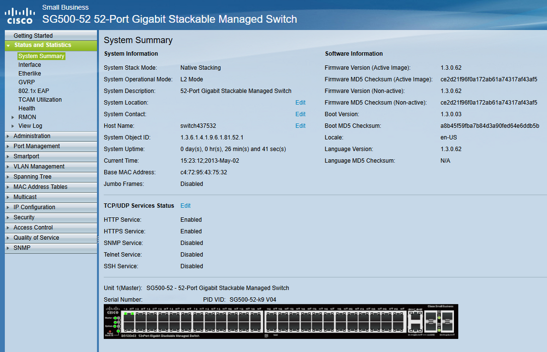 Cisco Small Business SG500-52 52-Port Gigabit Stackable Managed Switch