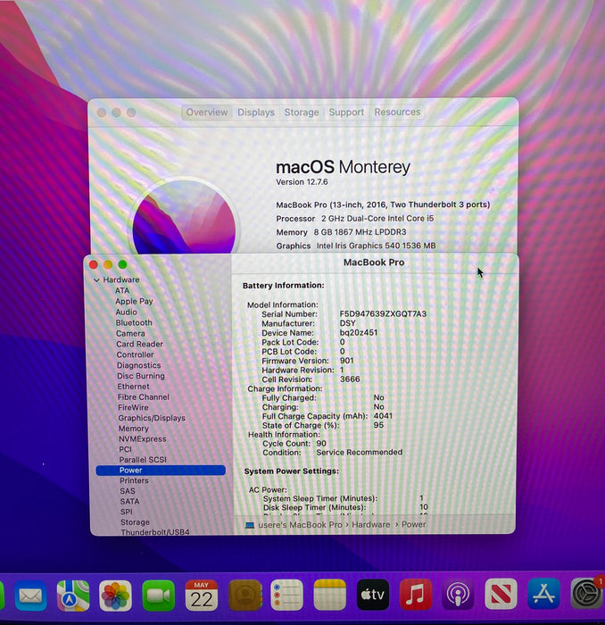Apple MacBook Pro 13" 2016 i5-6360U 8GB RAM 256GB SSD No Power Adapter READ!