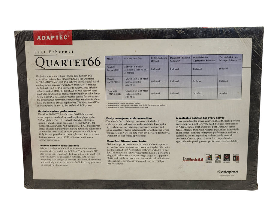 New Quartet66 ANA-64044LV (1932500) 4 Port ,64-BIT/66MHZ PCI Server NIC