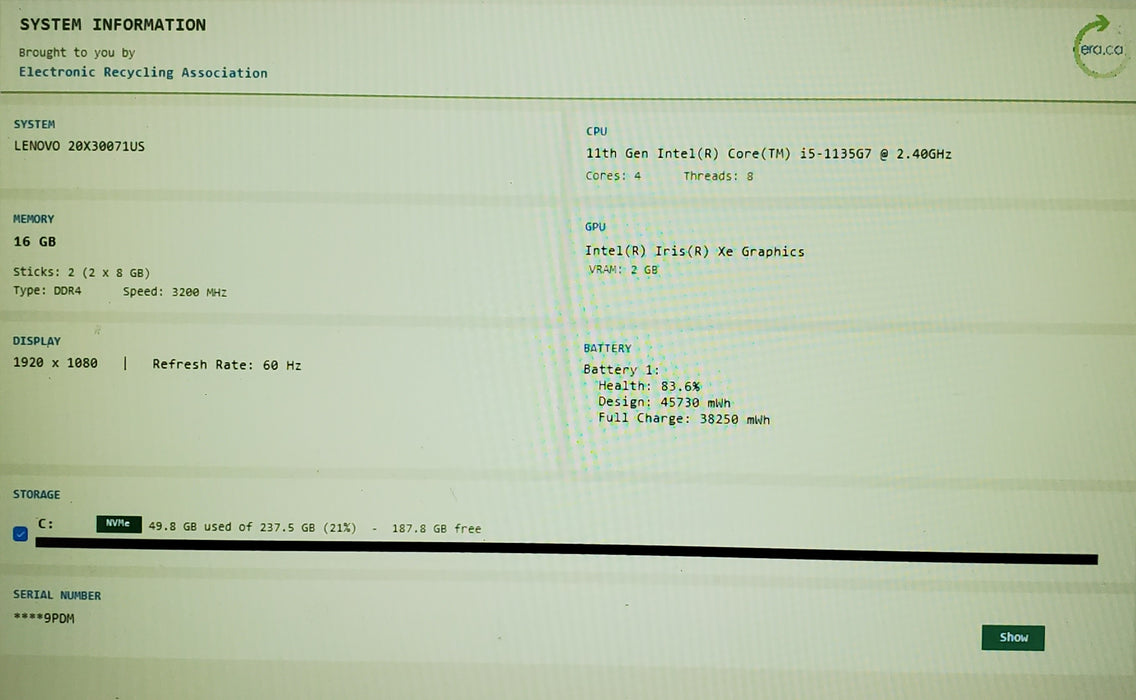 Lenovo ThinkPad L15 Gen 2 Core i5-1135G7@2.40GHz 16GB RAM 256GB SSD READ