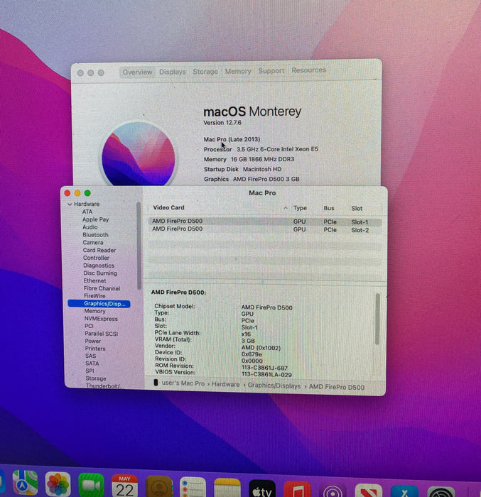 Apple Mac Pro Late 2013 XEON E5-1650 Dual AMD FirePro D500 3GB GPU 16GB 256SSD