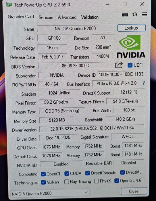 NVIDIA Quadro P2000 5GB GDDR5 Graphics Card | 4x DisplayPort