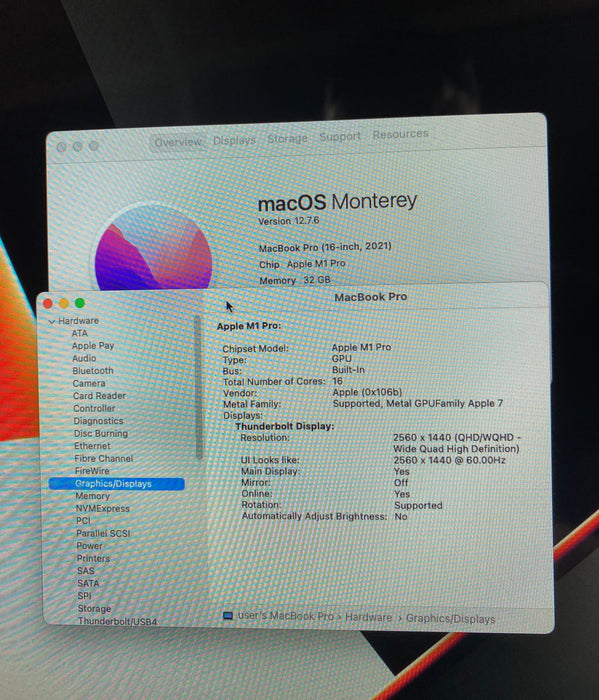Apple MacBook Pro 16" M1 Pro 2021 32GB RAM 512GB SSD Faulty Screen READ!