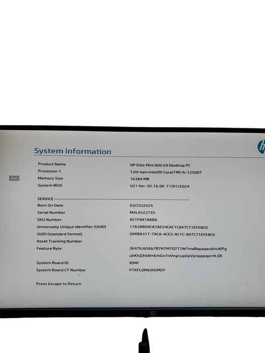 HP Elite Mini 800 G9 i5-12500T 16GB RAM 5256GB SSD wifi