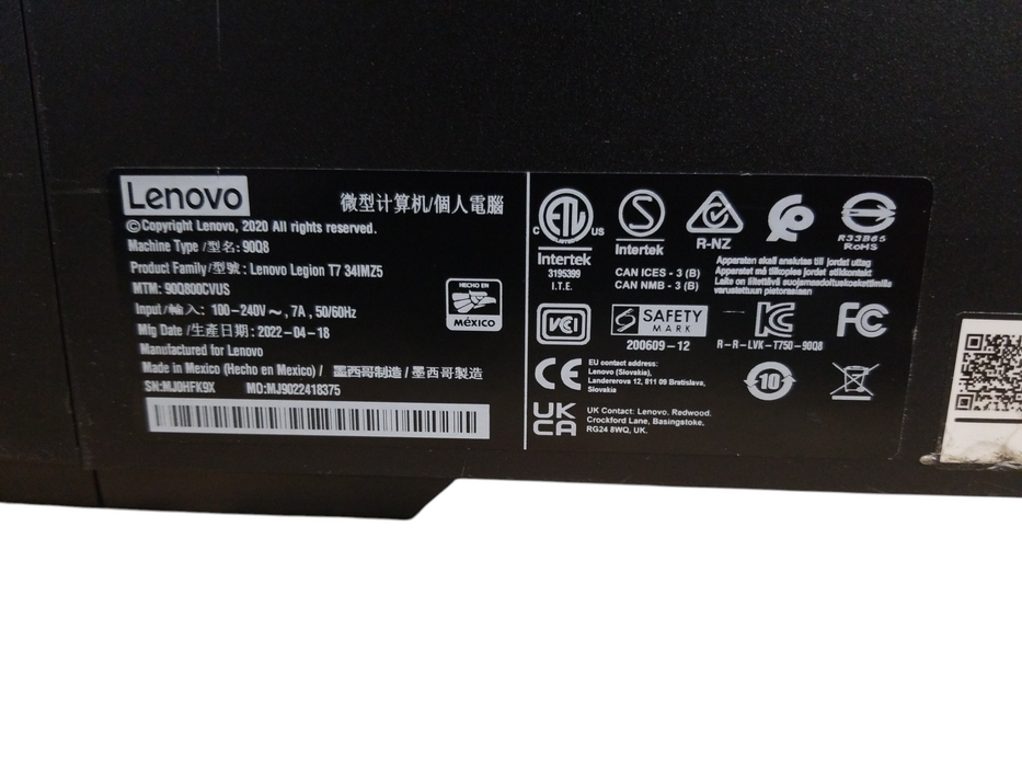 Lenovo Legion T7 Core i9-11900k 32GB RAM No HDD GTX 1070