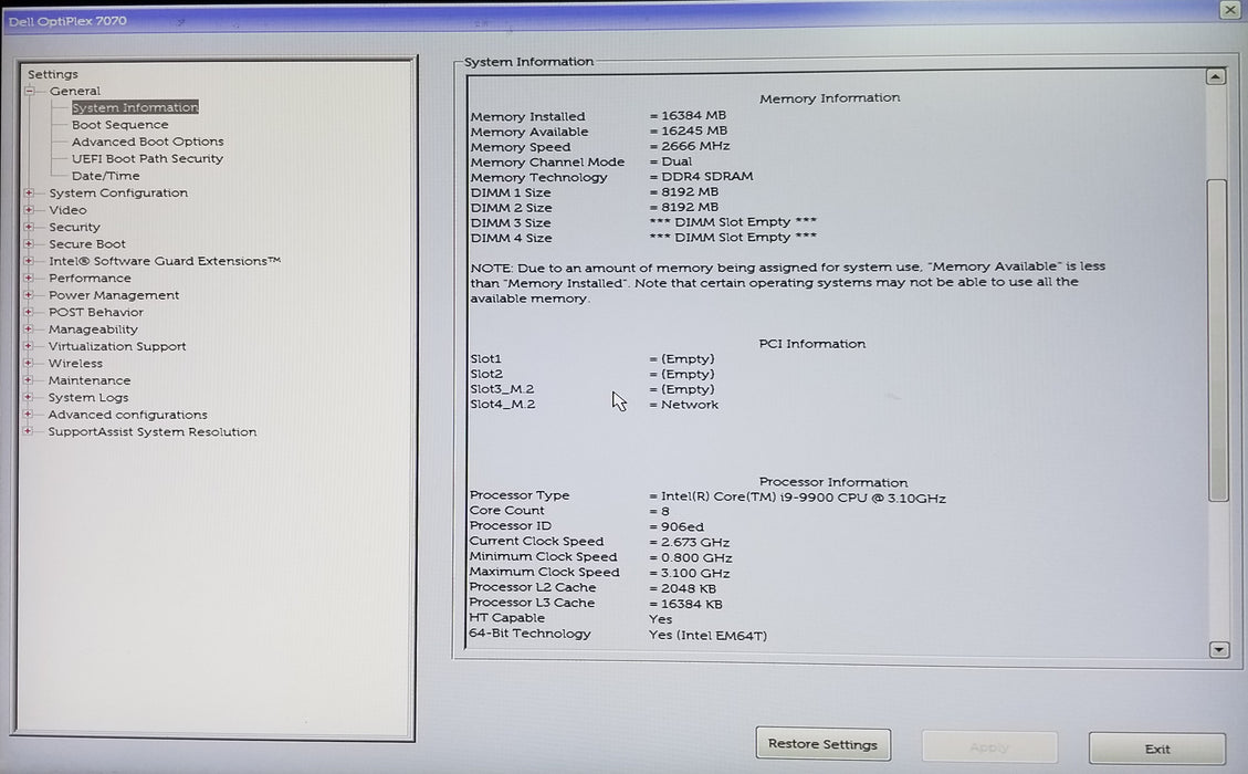 Dell OptiPlex 7070 SFF Core i9-9900 CPU 16GB RAM No HDD