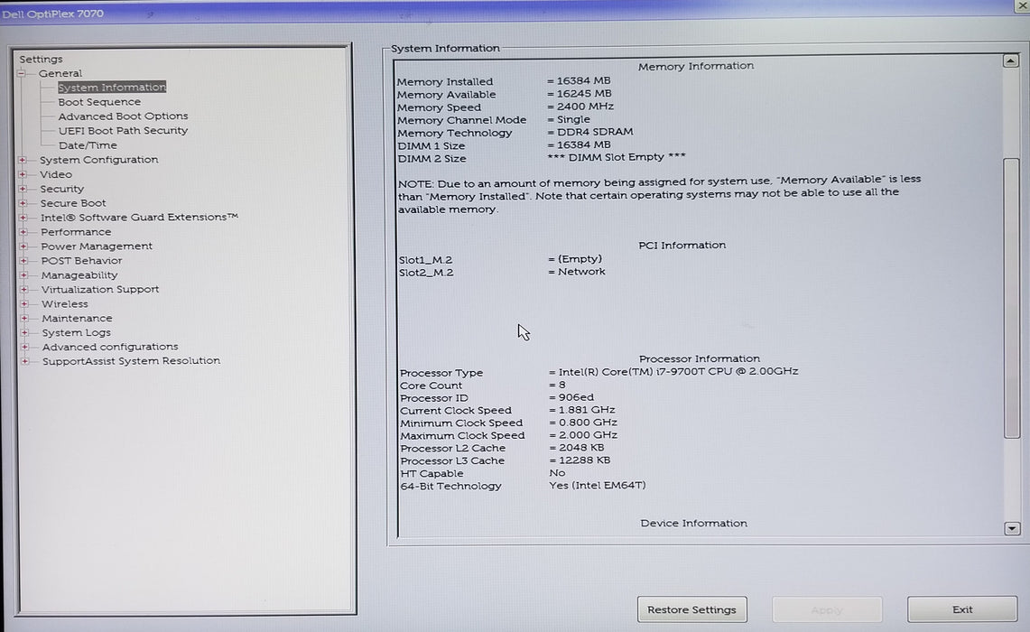 Dell OptiPlex 7070 USFF Core i7-9700T CPU 16GB RAM No HDD