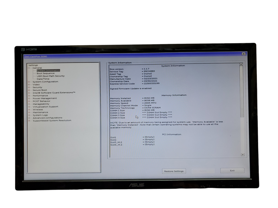 Dell OptiPlex 5080 SFF, i5-10500, 8GB DDR4, No HDD, No OS