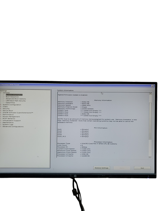 Dell Precision 3630 Core i7-8700 3.20GHz 6C 8GB RAM - NO HDD/SSD