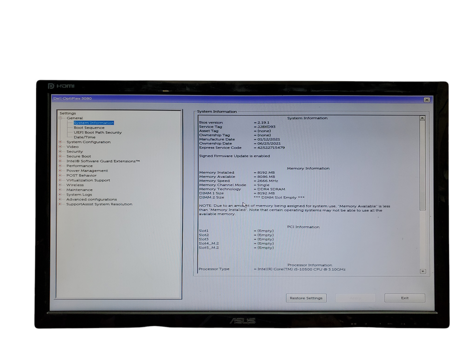 Dell OptiPlex 3080 MT, i5-10500, 8GB DDR4, No HDD, No OS