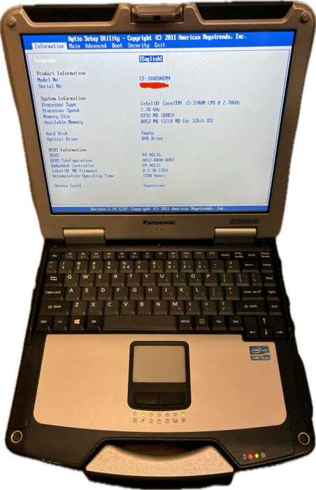 Panasonic ToughBook CF-31 TOUCH i5-3340M 8GB RAM No HDD 7280Hrs. READ
