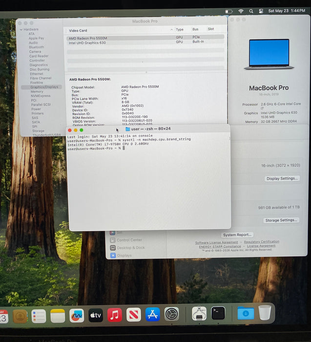 Apple MacBook Pro 16 2019 i7-9750H RadeonPro 5500M 8GB GPU 32GB RAM 1TB SSD READ