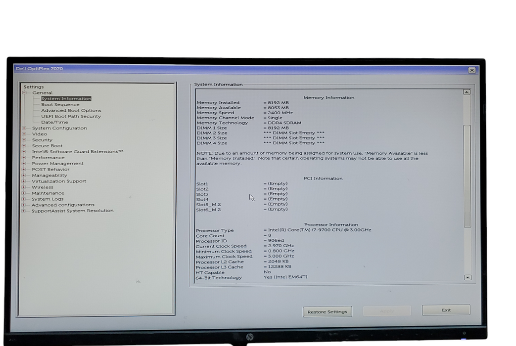 Dell OptiPlex 7070 SFF i7-9700  8GB RAM NO-HDD/SSD