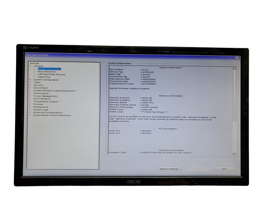Dell OptiPlex 3090 USFF, i5-10500, 8GB DDR4, No HDD, No OS