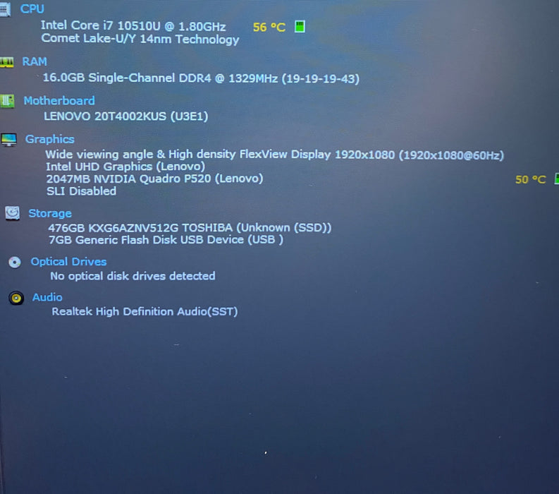 Lenovo ThinkPad P15s Gen 1 i7-10510U QUADRO P520 2GB GPU 16GB RAM 512GB SSD