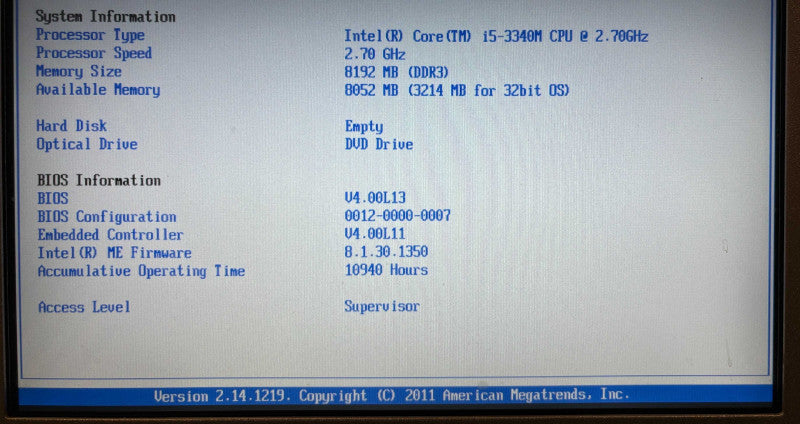 Panasonic ToughBook CF-31 TOUCH i5-3340M 8GB RAM No HDD 10940Hrs. READ
