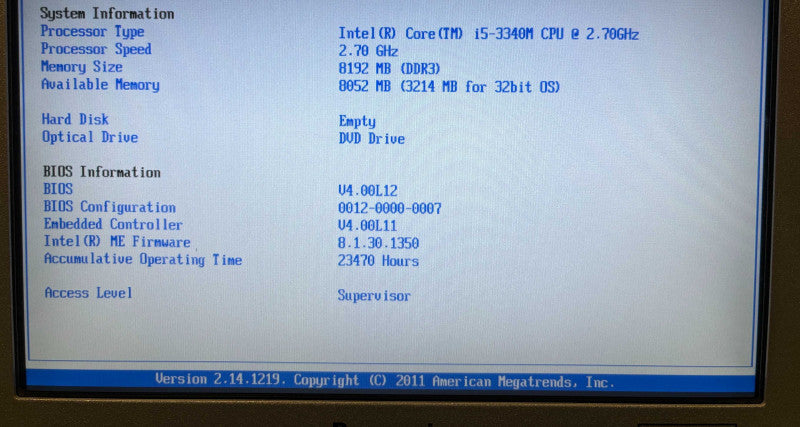 Panasonic ToughBook CF-31 TOUCH i5-3340M 8GB RAM No HDD 23470Hrs. READ