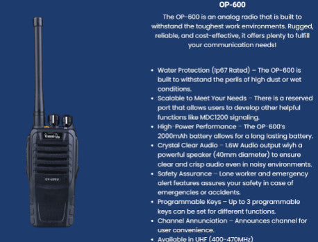 Omni-Pro OP-600 WATERPROOF PORTABLE 4-Watt UHF RADIO (NEW) Q%