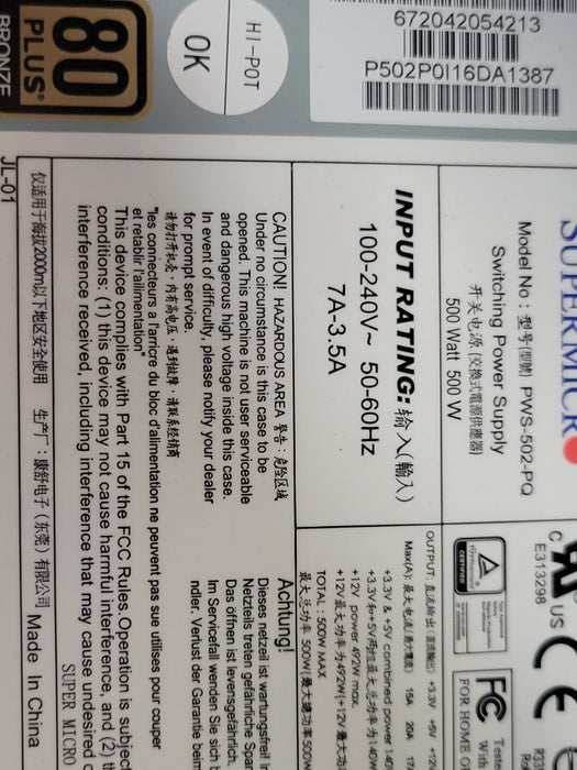Supermicro X11SCA Tower Server, Xeon E-2176G 3.7GHz, 32GB DDR4, 500W PSU
