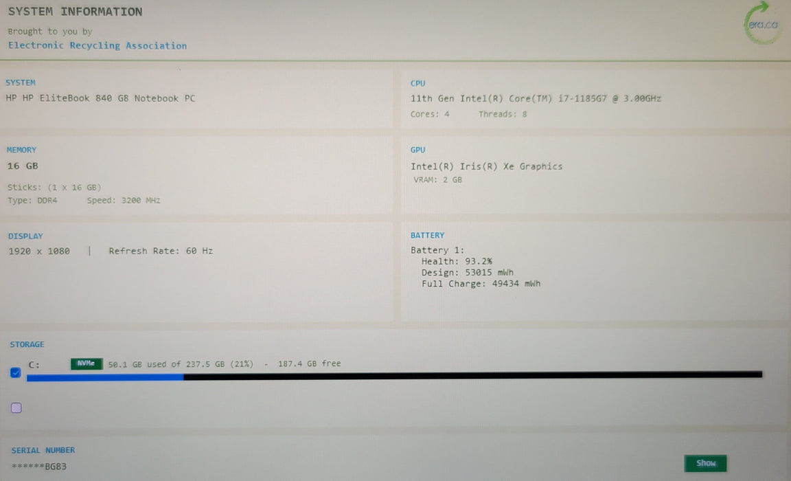 HP EliteBook 840 G8 14" i7-1185G7 16GB DDR4 256GB NVMe READ
