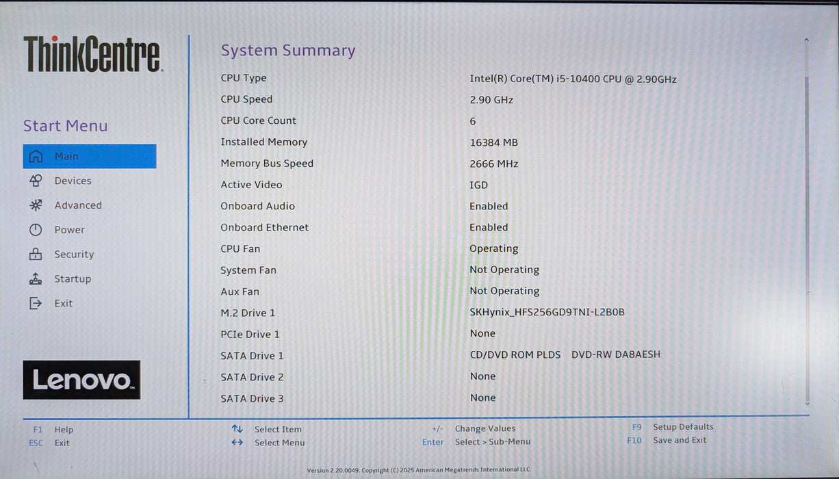 Lenovo ThinkCentre M70t, i5-10400 2.90GHz, 16GB DDR4, 256GB NVMe