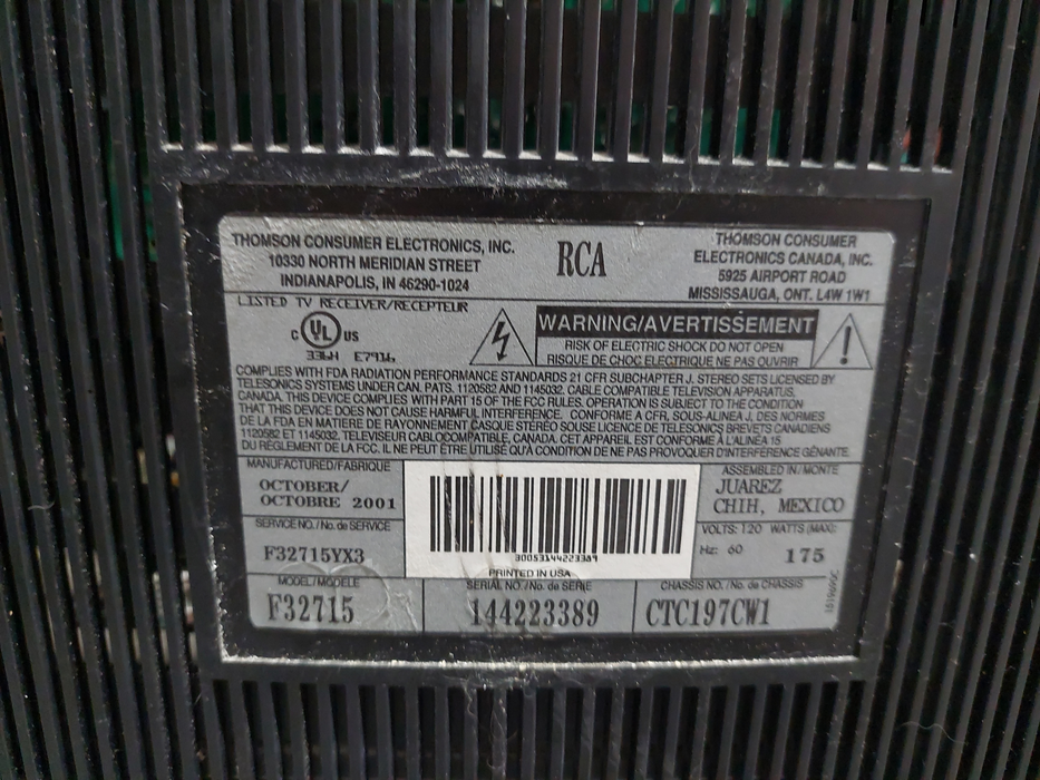 RCA CRT  32"  Television Model: F32715  year 2001