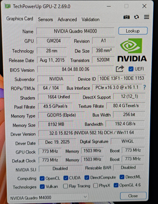 NVIDIA Quadro M4000 8GB GDDR5 Graphics Card w/ Workstaion Bracket