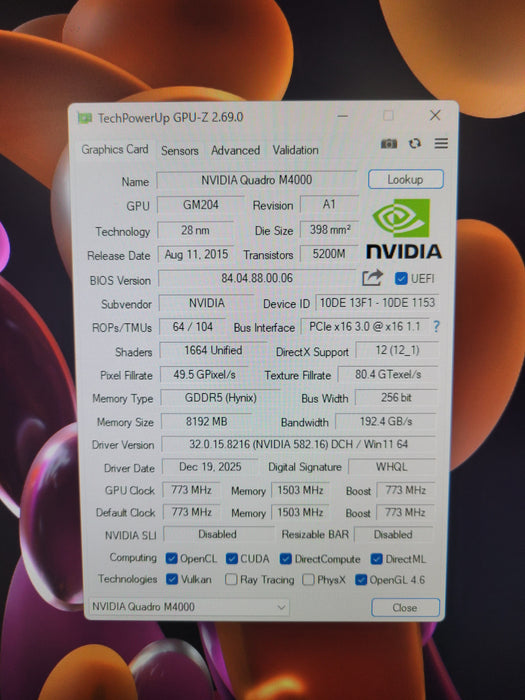 NVIDIA Quadro M4000 8GB GDDR5 Graphics Card w/ Workstaion Bracket