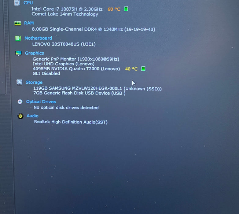 Lenovo ThinkPad P15 Gen 1 i7-10875H T2000 GPU 8GB RAM 128GB SSD BIOS LOCKED READ