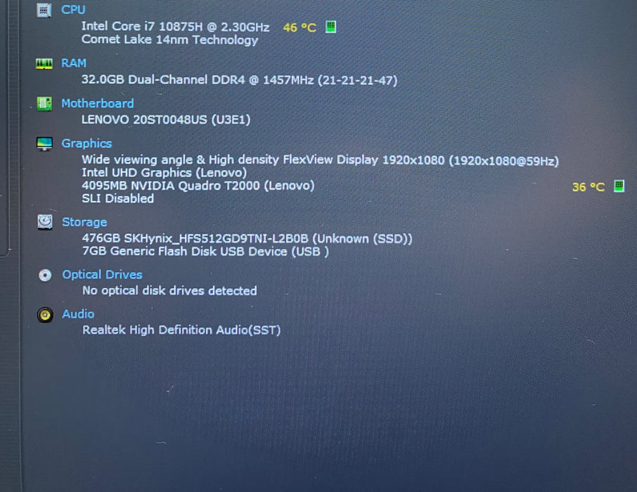 Lenovo ThinkPad P15 Gen 1 i7-10875H QUADRO T2000 4GB GPU 32GB RAM 512GB SSD