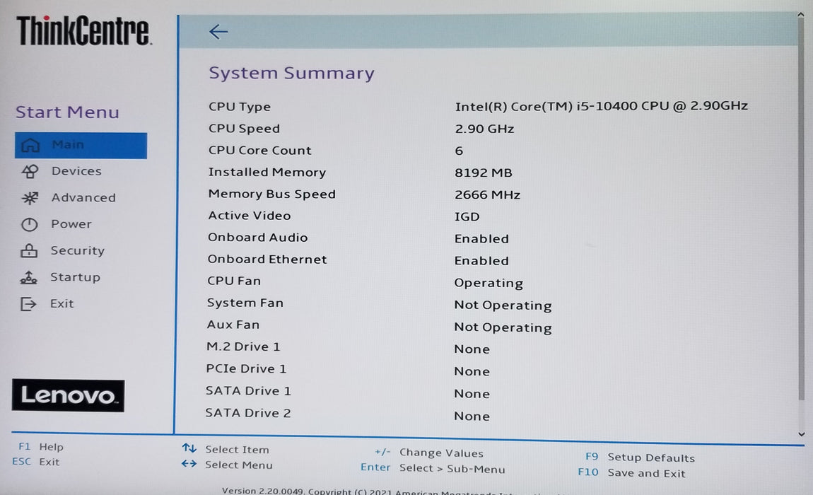 Lenovo ThinkCentre M70s Intel Core i5-10400, 8GB DDR4, NO HDD