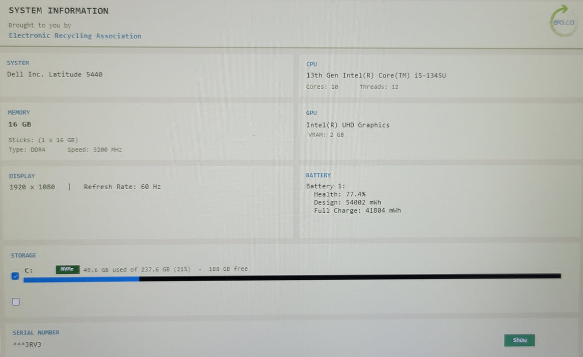 Dell Latitude 5440 14" i5-1345U 16GB DDR4 256GB NVMe READ