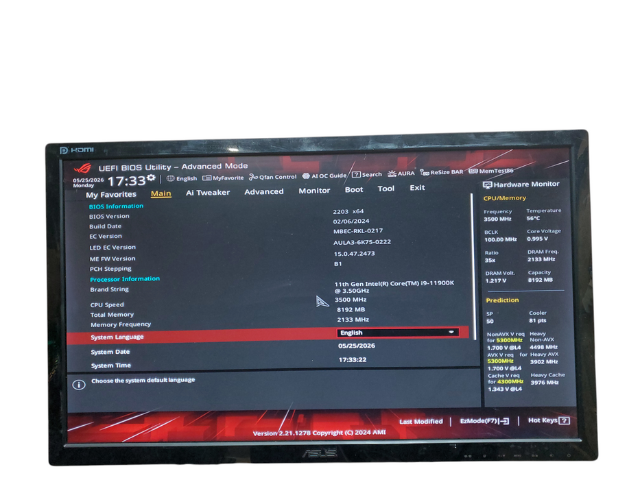 Custom Gaming Tower PC, i9-11900K, ROG STRIX Z590-E, 8GB PC4 READ