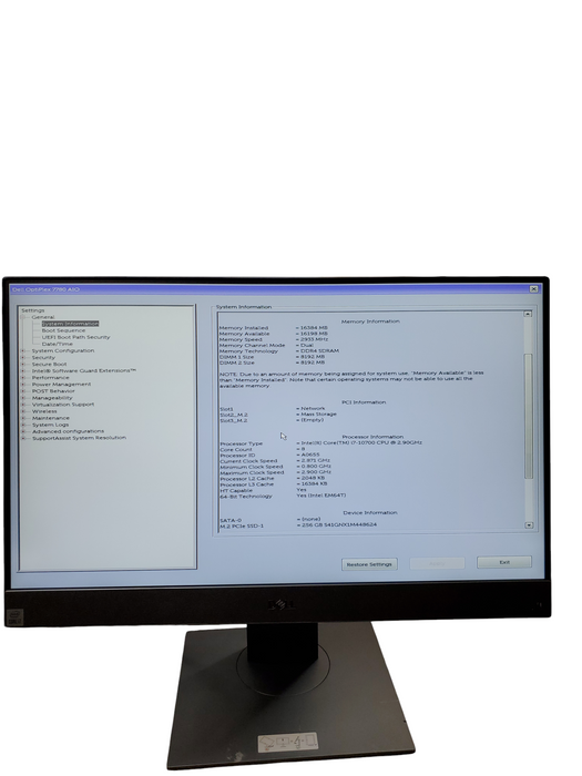 Dell OptiPlex 7780 AIO I7-10700 @ 16GB RAM 256GB M.2 NVMe