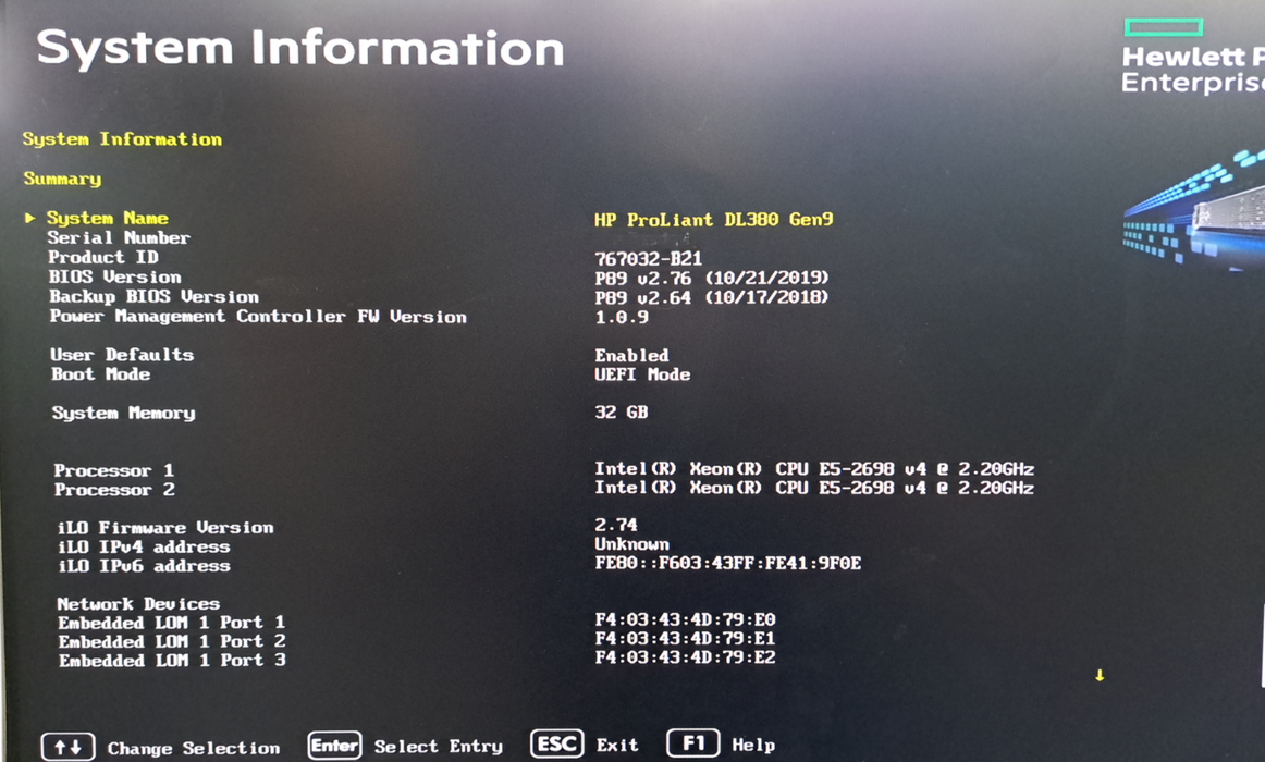 HP ProLiant DL380 Gen9 | 2x Xeon E5 2698 v4 | 32GB DDR4 | P440ar | 2x 800W PSU