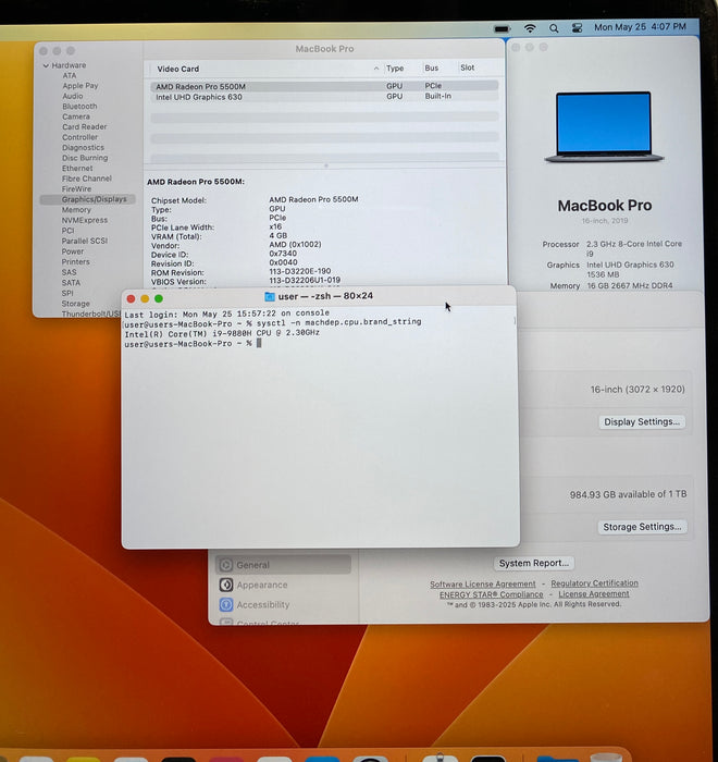 Apple MacBook Pro 16 2019 i9-9880H Radeon Pro 5500M GPU 16GB RAM 512GB SSD READ!