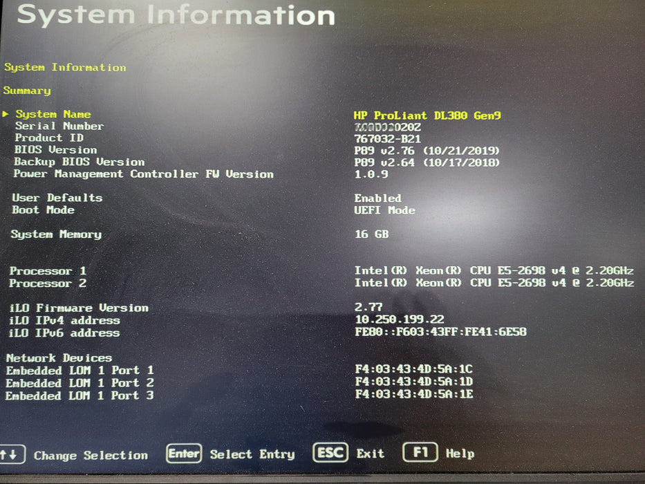 HP ProLiant DL380 Gen9 | 2x Xeon E5 2698 v4 | 16GB DDR4 | P440ar | 2x 800W PSU