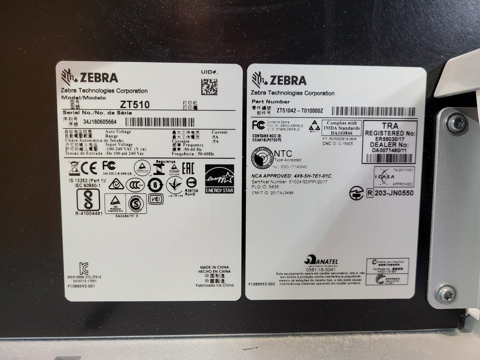 Zebra ZT510 ZT51042-T010000Z 203dpi TT LAN USB Serial Parallel Printer