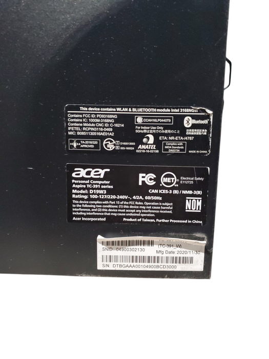 Acer Aspire TC-391 MT, Ryzen 3 4300G, 8GB DDR4, No HDD, No OS