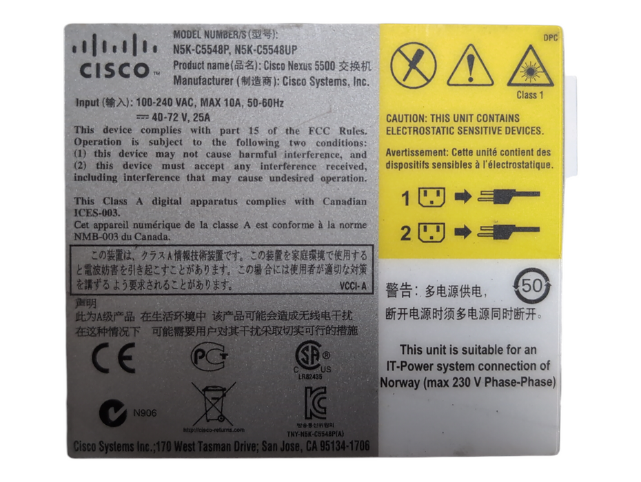 Cisco Nexus N5K-C5548UP 32-Port 10Gb SFP+ Switch w/ 2x 750W PSU