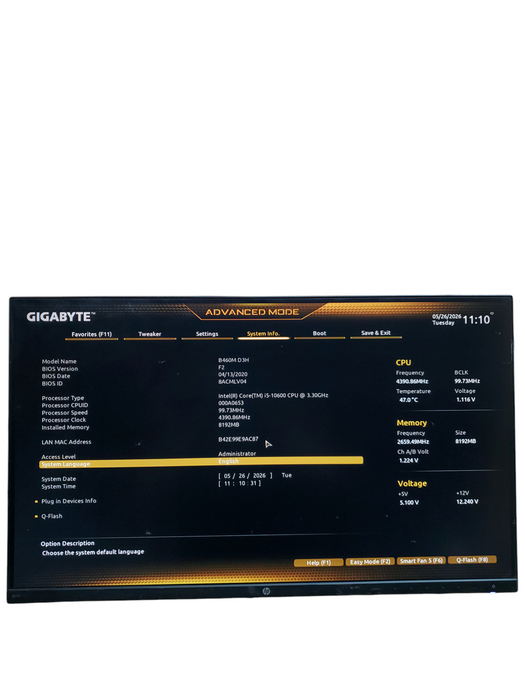 Custom PC P B460M-D3H i5-10600 8GB RAM DDR4 NO-HDD/SSD