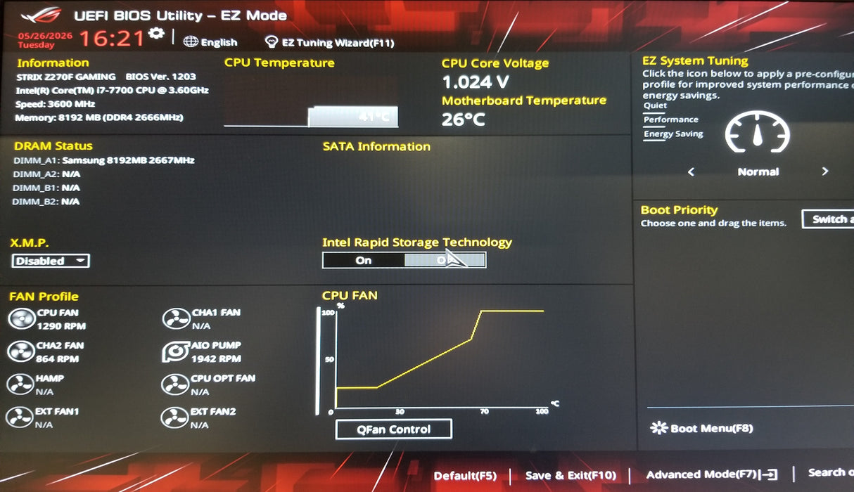 Custom PC w/ STRIX Z270F intel i7-7700 CPU 8GB RAM No HDD