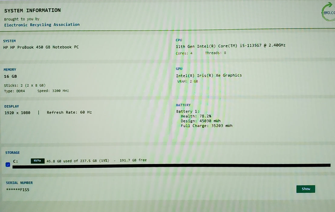 HP ProBook 450 G8 Core i5-1135G7 16GB RAM 256GB SSD