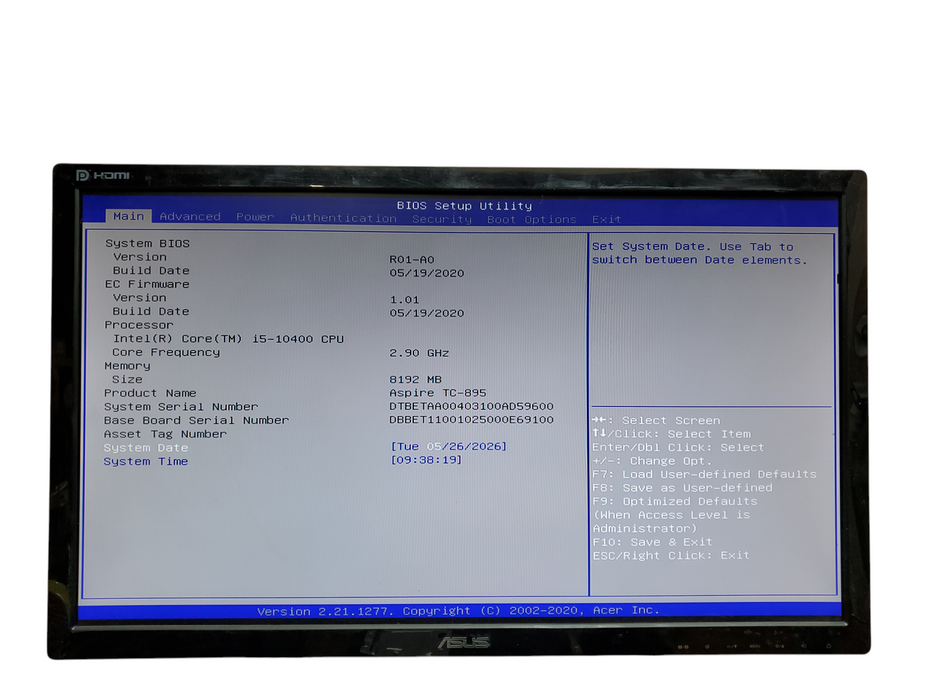 Acer Aspire TC-895-ES12 MT, i5-10400, 8GB DDR4, No HDD, No OS