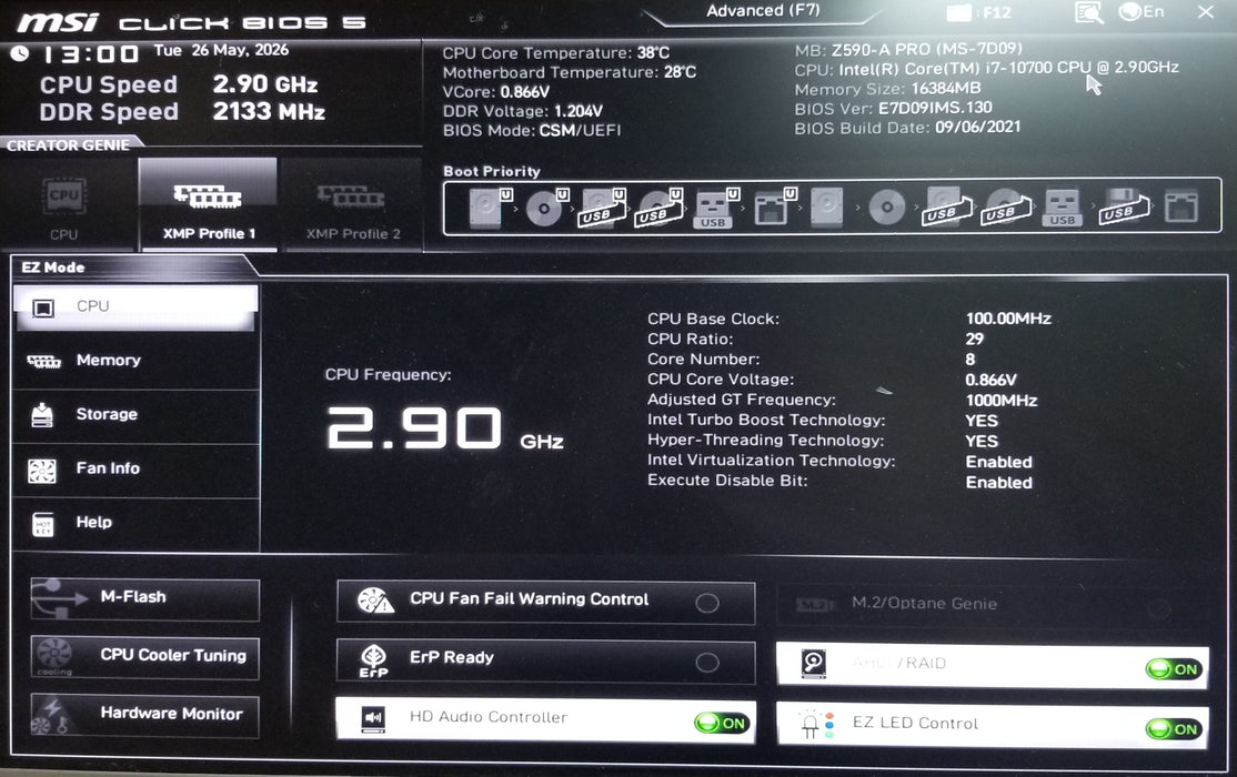 Custom Pc w/ Msi Z590-A Core i7-10700 16GB RAM No HDD 1660 GTX