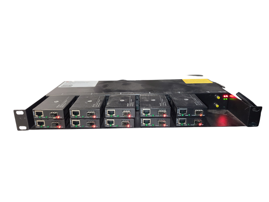 FS 1u 12-slot rack mount media converter chassis w/ 10x Mini Media Converter