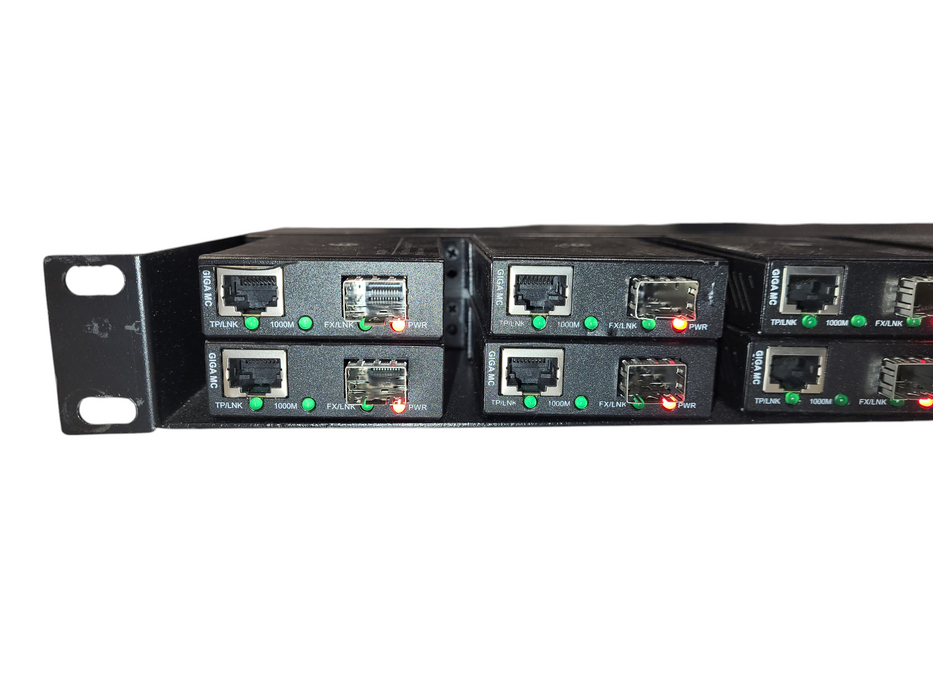 FS 1u 12-slot rack mount media converter chassis w/ 10x Mini Media Converter