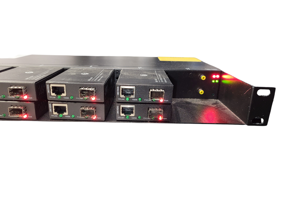 FS 1u 12-slot rack mount media converter chassis w/ 10x Mini Media Converter