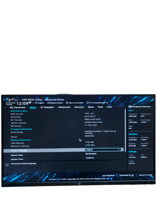 TUF GAMING X299 MARK 2  I7-7820X 8GB RAM NO-HDD/SSD