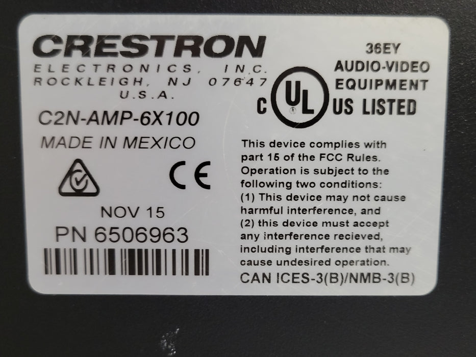 Crestron C2N-AMP-6X100 6 Room audio System 6506963, No Remote
